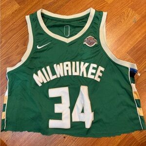 Nike Green and White Cropped Milwaukee Bucks Jersey